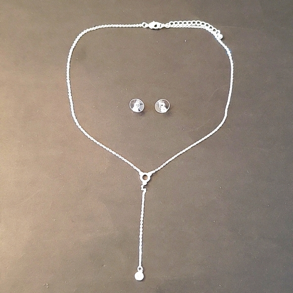 NEW Dainty Silver-tone & Cubic Zirconia Dangle Necklace & Earrings Set! 16" - Picture 15 of 15
